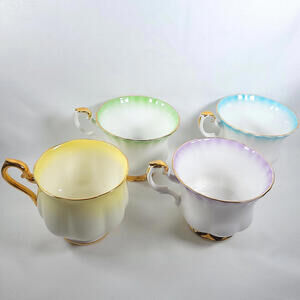 ROYAL ALBERT BONE CHINA ENGLAND RAINBOW TEA CUP YELLOW BLUE PURPLE GREEN READ